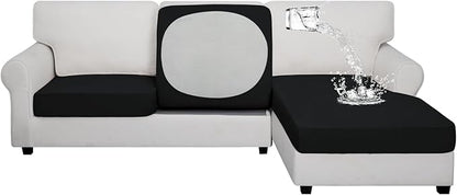 Easy-Going 100% Waterproof 3 Pieces Couch Cushion Covers for Sectional Sofa Left/Right L Shape Chaise Lounge Sofa Seat slipcover Anti-Slip Sofa Cover (2 Seater + 1 Chaise, Black