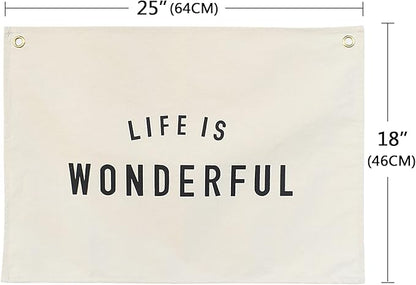 Canvas Banner Hanging Flag Banner for Nursery and Playroom Wall Décor for Kids Trendy Room Décor for Boys and Girls (Life is wonderful)