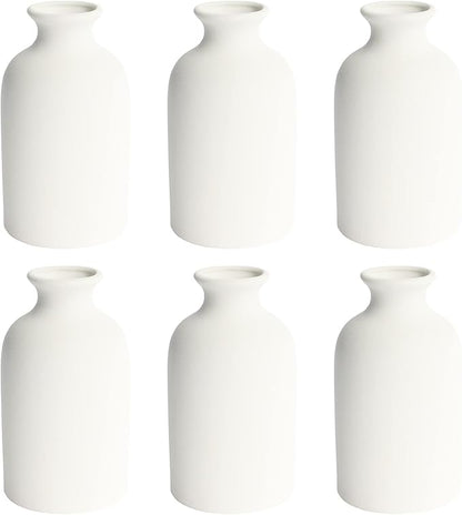 YANLING 6 Pack White Vase Small Ceramic Vases for Decor, White Vases for Flowers Boho Home Decor, Pampas Grass Dried Flowers Vases