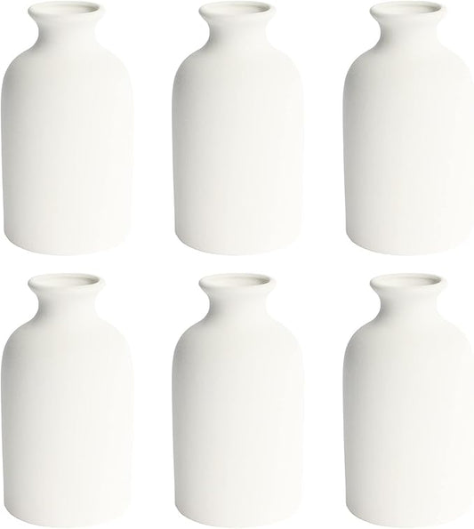 YANLING 6 Pack White Vase Small Ceramic Vases for Decor, White Vases for Flowers Boho Home Decor, Pampas Grass Dried Flowers Vases