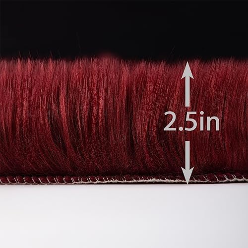 Fluffy Faux Fur Rug Burgundy Sheepskin Area Rug,4x6 Ft Ultra Soft Shaggy Plush Rug for Bedroom Bedside Living Room Nursery Kids Room