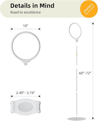 10.5" Ring Light with Stand and Phone Holder - 72" Tripod for iPhone with Light, Professional Led Ringlight for Video Recording/Make up/Streaming, Full Screen Light Ring for YouTube, Tiktok (White)
