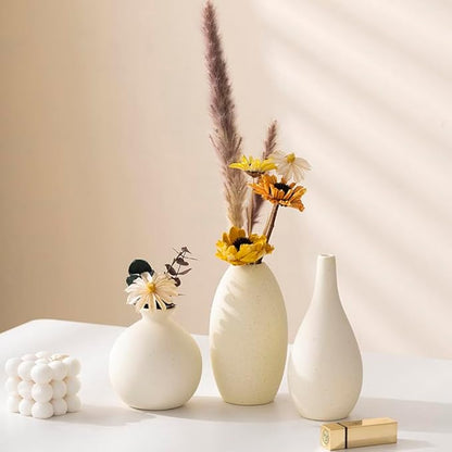 Ceramic Vase Set of 3, Rustic Farmhouse Flower Vase, Modern Farmhouse for Home Decor, Table, Living Room Decoration, Shelf Decor, Mantel