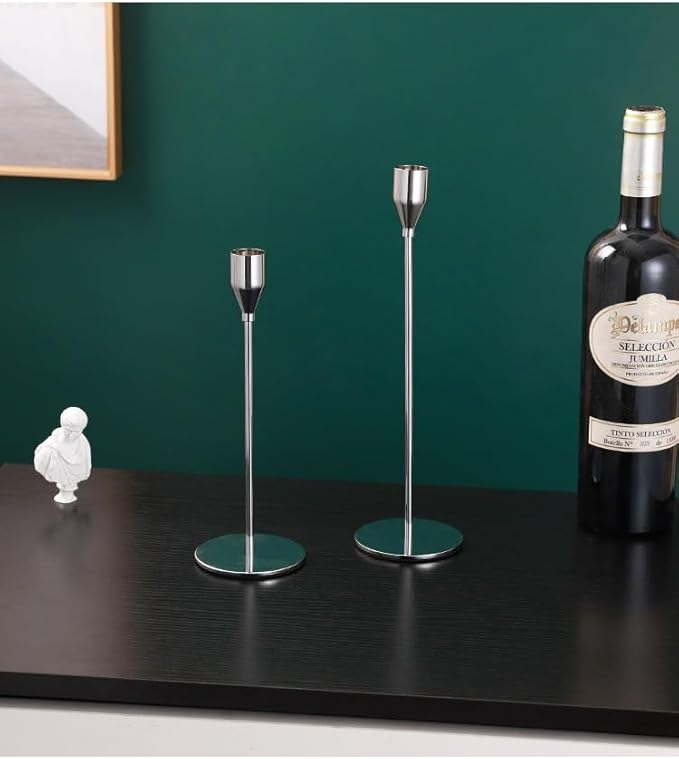 Sliver Candlestick Holders 3pcs Taper Candle Stick Holder Set, Mantel Candlestick Holder Set for Table Centerpiece, Modern Tall Candle Decor for Wedding/Party/Dinning/Anniversary
