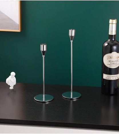 Sliver Candlestick Holders 3pcs Taper Candle Stick Holder Set, Mantel Candlestick Holder Set for Table Centerpiece, Modern Tall Candle Decor for Wedding/Party/Dinning/Anniversary