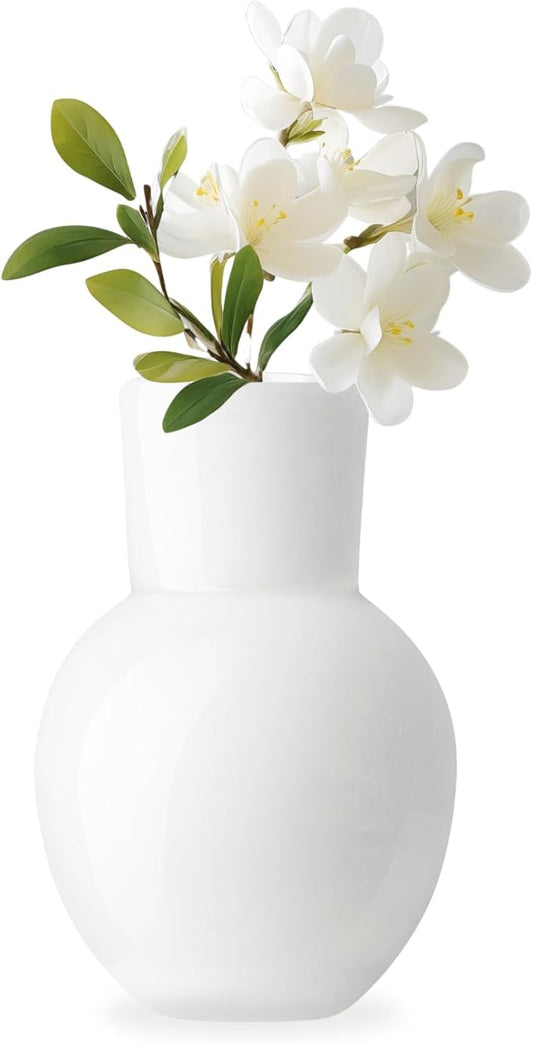 Torre & Tagus 6" Mouth Blown Art Glass Vase for Flowers - Opaque White Small Table Vase & Handmade Small White Accent for Modern Home Decor, Neutral Bud Vases as Decorative Shelf Decor or Wedding
