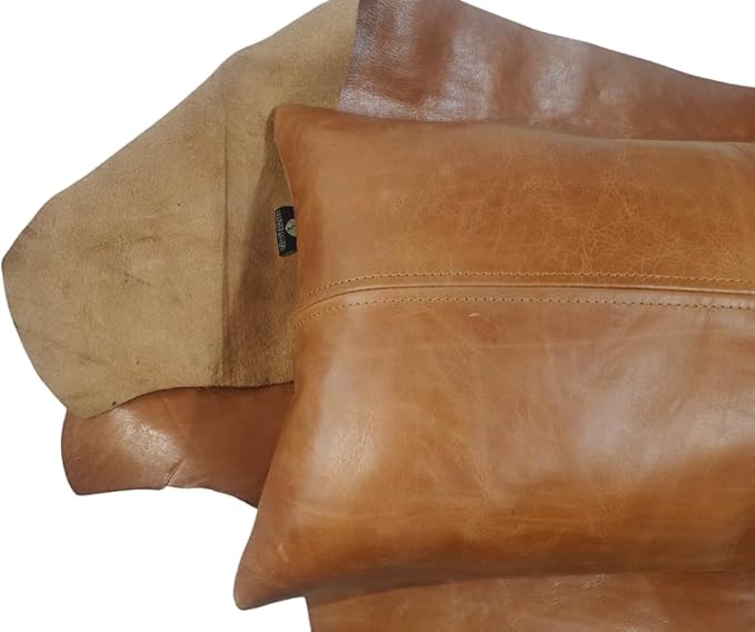 100% Lambskin Leather Pillow Cover - Sofa Cushion Case - Decorative Throw Covers for Living Room & Bedroom, 20X28 Inch - Light Brown Crunch Plain Pack of 2