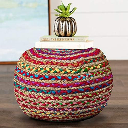 LR Home Resources Boho Beauty Braided Pouf Ottoman, 14" x 20", Multicolor -
