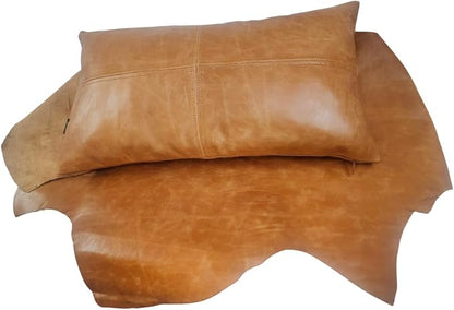 100% Lambskin Leather Pillow Cover - Sofa Cushion Case - Decorative Throw Covers for Living Room & Bedroom, 12X20 Inch - Light Brown Crunch Plain Pack of 2