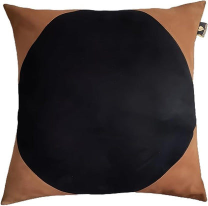 LL LEATHER LOVERS Lambskin Suede Leather Pillow Cover - Sofa Cushion Case - Decorative Throw Covers for Living Room & Bedroom, 14x14 Inches - Tan and Black (01) Pack of 1