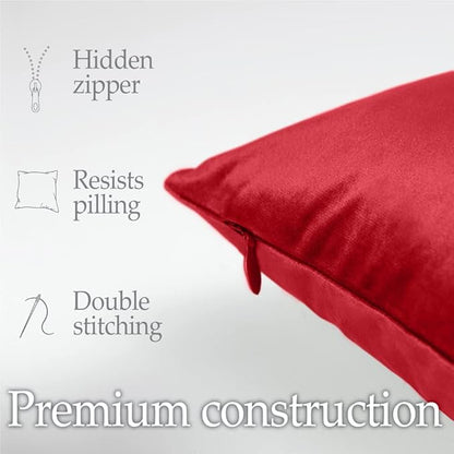 lalaLOOM Velvet Throw Pillow Covers, Set of 2, 24x24 Decorative Square Pillows Home Decor, Soft Accent Cases, Silky Machine Washable Pillowcases for Sofa, Couch, Bedroom, Living Room, Ruby Red