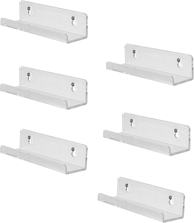 Sooyee 6 Pack 7 Inch Vinyl Shelf,Acrylic Invisible Kids Floating Bookshelf for Kids Room,Modern Picture Ledge Display Toy Storage Wall Shelf,Clear