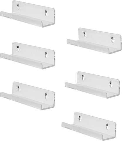 Sooyee 6 Pack 7 Inch Vinyl Shelf,Acrylic Invisible Kids Floating Bookshelf for Kids Room,Modern Picture Ledge Display Toy Storage Wall Shelf,Clear