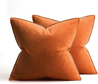 MIULEE Orange Pack of 2 Decorative Velvet Throw Pillow Cover Soft Pillowcase Solid Square Cushion Case for Halloween Sofa Bedroom Car 20x20 Inch 50x50 cm
