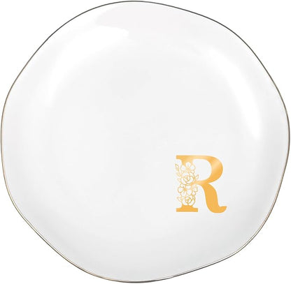 Initials Ring Dish Jewery Tray with Personalized R Monogrammed, Decorative Trinket Dish for Rings Earrings Necklaces Bracelet Watch Keys, Women Wife Friend Birthday Wedding Christmas Gifts