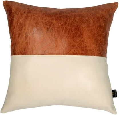 Lambskin Leather Pillow Cover - Sofa Cushion Case - Decorative Throw Covers for Living Room & Bedroom, 22x22 Inches - Tan & Beige Pack of 2