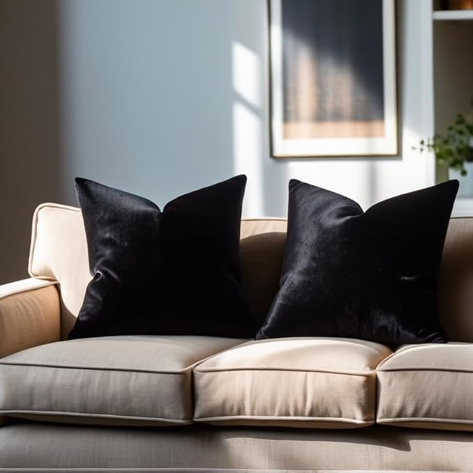 FEVERQIYI Black Throw Pillow Covers 22x22 Set of 2 Halloween Decorative Soft Velvet Extra Large Pillow Covers for Couch and Bed