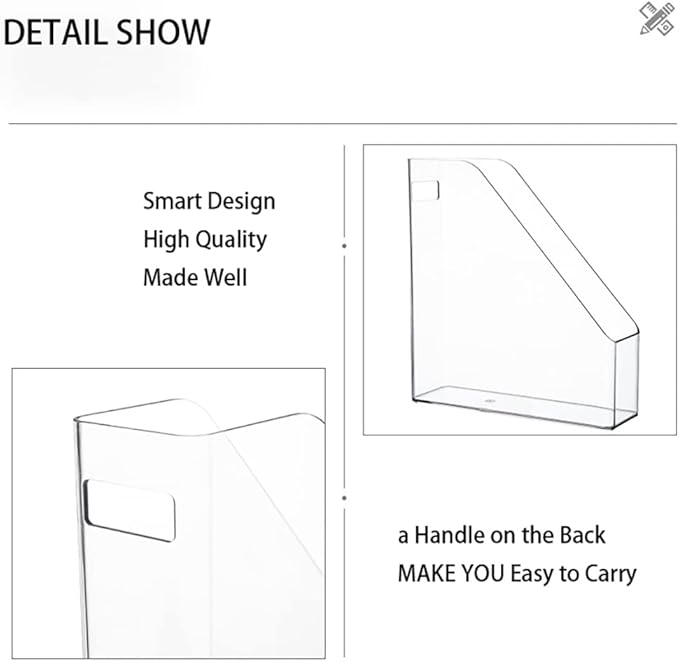 Magazine Holder, Clear Plastic Vertical File Magazine Organizer, Desktop File Magazine Book Storage Shelf for Office Desk(2PCS)
