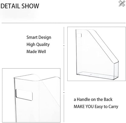 Magazine Holder, Clear Plastic Vertical File Magazine Organizer, Desktop File Magazine Book Storage Shelf for Office Desk(2PCS)