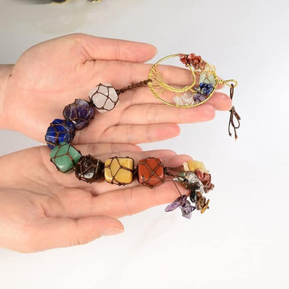 2 Pieces of 7 Chakras Healing Crystals and Tree of Life Wall Hanger Tumbled Gemstones Meditation Hanging Ornament Christmas Tree Memorial Hanging Pendant (Style 2)