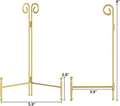 SVENJBB Plate Stands for Display, 8 Inch Plate Holder Display Stand, Gold Picture Frame Stand for Table, Decorative Easel Stand for Photo, Art, Plates and Books (1 Pack)
