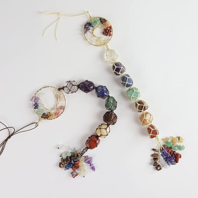Anjiucc 7 Chakra Stone Healing Crystal Tree of Life Wall Hanging Home Interior Decoration，Window Decoration，Yoga Meditation
