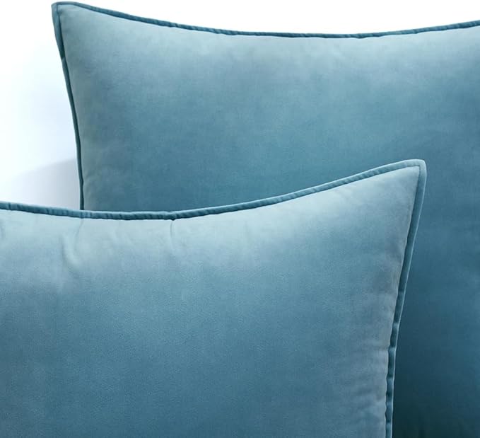 MIULEE Pack of 2 Decorative Velvet Throw Pillow Cover Soft Light Blue Pillow Cover Solid Square Cushion Case for Sofa Bedroom Car 18x 18 Inch 45x 45cm
