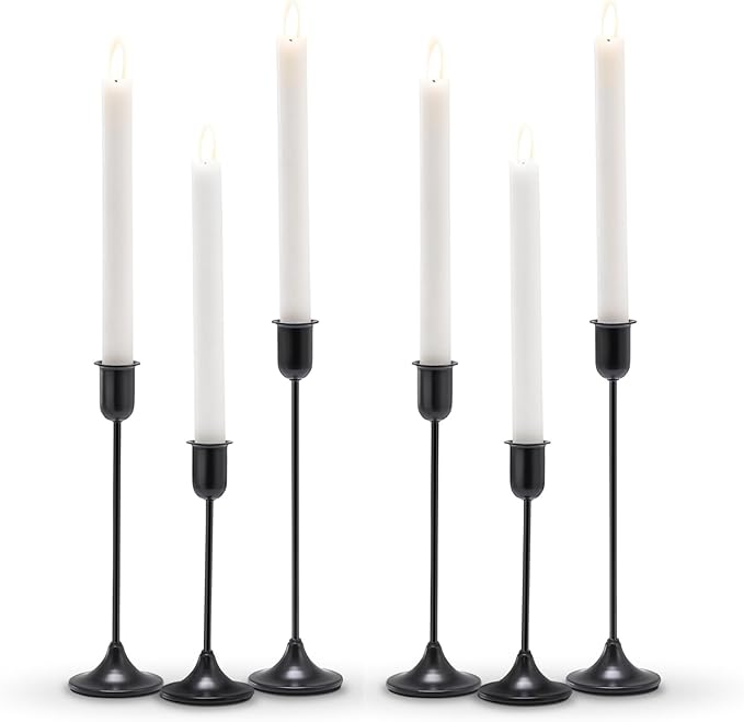 Black Taper Candle Holder 6 PCS Candlestick Holders, Vintage Candle Stick Holder, Modern Decorative Table Centerpiece, Cozy Atmosphere for Home Decor, Wedding, Candlelit Dinner Party