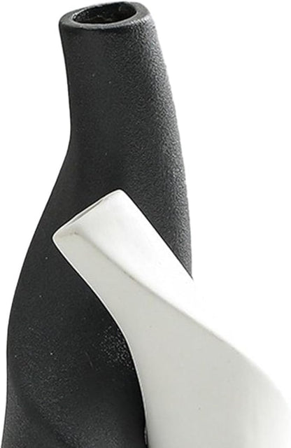 Irregular Circular Cross Ceramic Vase Set,Modern Minimalist Abstract Art Flower Vase for Home Decor,Decorative Small Bud Vase for Home Office Shelf Decor(Black White)