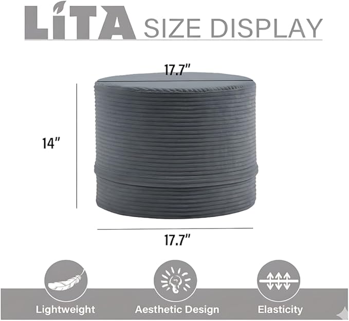 LITA Round Stuffed Pouf Ottoman, Velvet Poufs with High-Density Foam Filling and Washable Cover, Furry and Fluffy Bean Bag Foot Stools Ottoman for Living Room, Bedroom, Office, Grey