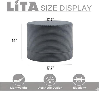 LITA Round Stuffed Pouf Ottoman, Velvet Poufs with High-Density Foam Filling and Washable Cover, Furry and Fluffy Bean Bag Foot Stools Ottoman for Living Room, Bedroom, Office, Grey