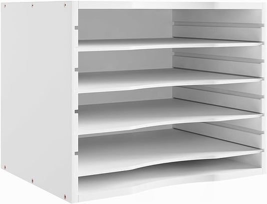 Bamjoy Bamboo 5 Tier Desktop Organizer, Paper Organizer Mail Sorter, File Holder Letter Document Storage with Adjustable Shelves for School Home Office, White