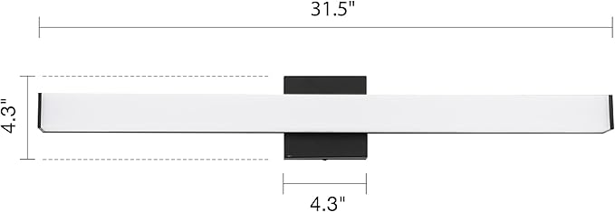 Bathroom Vanity Light Brushed Black Square LED 31.5 inch 24W 4000K Natural White Light Wall Bar Lighting Fixtures Over Mirror (Matte Black, 31.5in 4000K Dimmable)