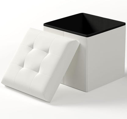 Folding Storage Ottoman Bench, Multi-Functional Ottoman Footrest, End of Bed Bench, Storage Chest for Living Room, Bedroom, Hallway, Entryway, Holds Up to 300 lbs (White, 15 Inches)