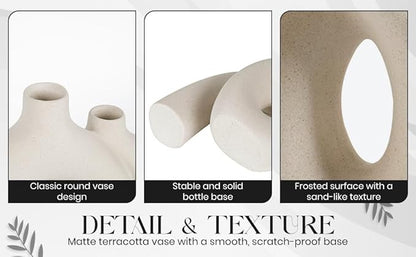 Ceramic Hug Vase (Creamy White) Modern Donut Style Hugging Vases for Flowers Minimalist Decor – Hollow Ceramic Waterproof Home Decor Vases for Living Room, Bed Room, Book Shelf, Entryway, Table
