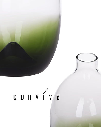 CONVIVA Modern Green Vase Set, Glass Flower vases,Large Decorative Centerpieces Kitchen Island Dining Table Living Sunroom Office Tabletop Set of 3,11"+9"+7" H
