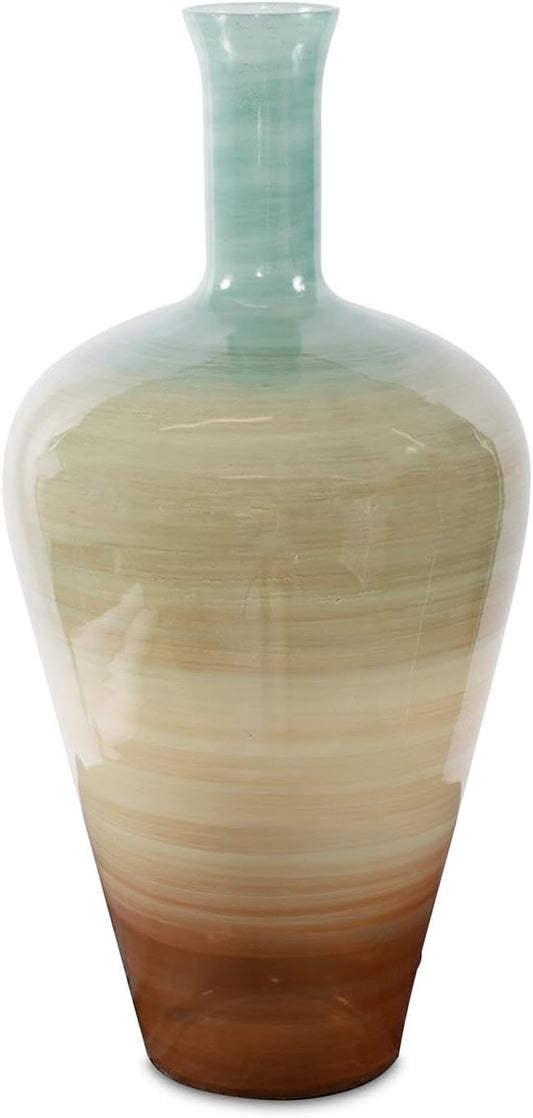 Howard Elliott Capri Stripe Glass Bottle Vase – Tall 23.5" Multicolor Abstract Decor Vase