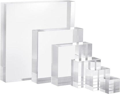 CiaoHER 2in Thickness Solid Acrylic Cube Display Block Clear Polished Pedestal Stand Riser Solid Base 2'' x 7" x 7", 1 Pack