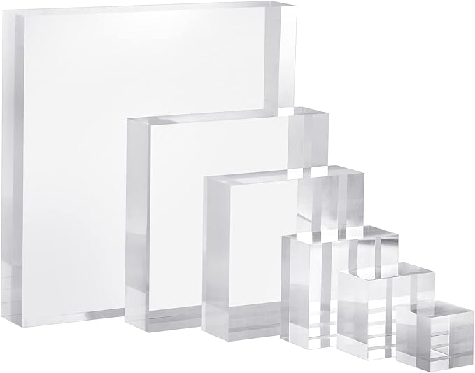 CiaoHER 2in Thickness Solid Acrylic Cube Display Block Clear Polished Pedestal Stand Riser Solid Base 2" x 2" x 6", 1 Pack