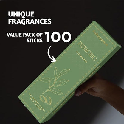 Folkulture Incense Sticks with Holder (100 Sticks)| Pistachio Sweet Incense Stick for Meditation, Aromatherapy, Gifts for Women | No Charcoal,Organic,Non Toxic, 45 Mins, Long Burning Insence-Sticks