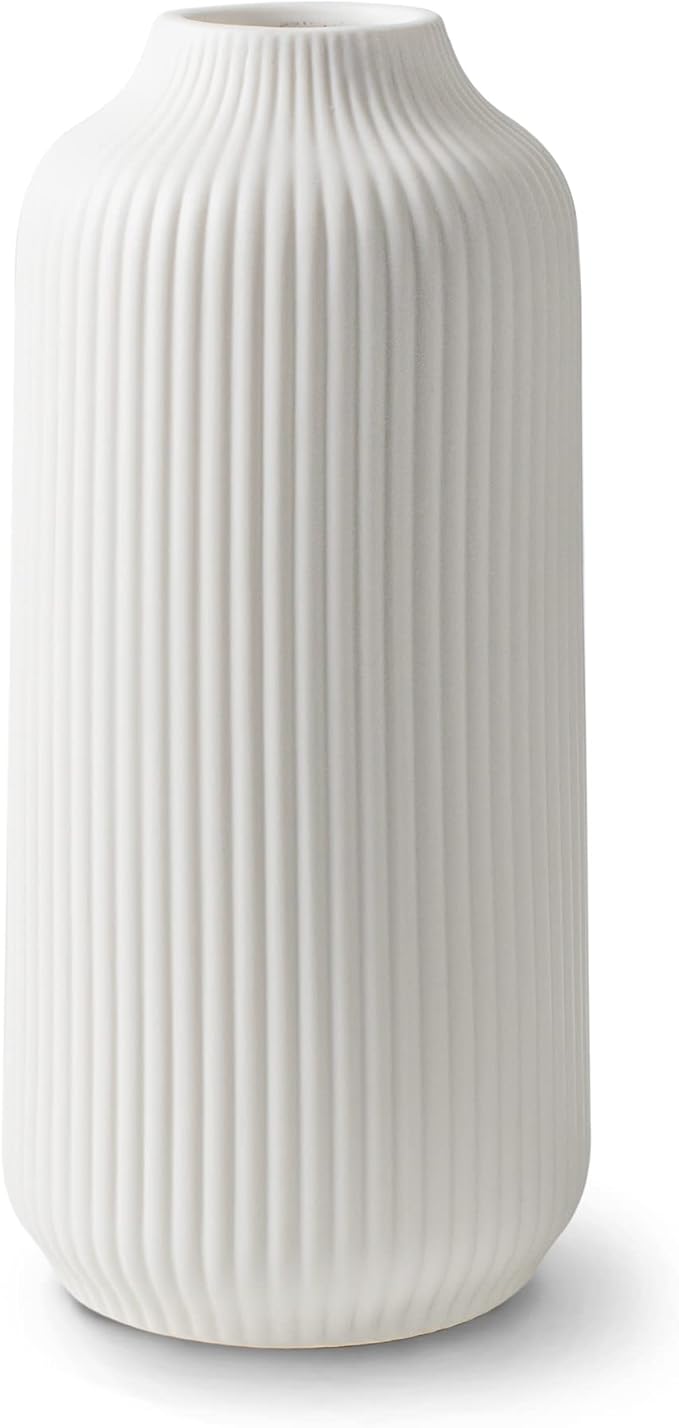 Ceramic Vases in Nordic Style, Modern Vase Deco for Pampas Grass, Boho Deco for Windowsill, Vases Set in White Matt, Flower Vase as Home Decoration for Fresh Flowers, Dried Flowers, Set of 2