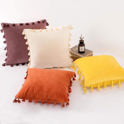 vctops Velvet Soft Solid Decorative Throw Pillow Cover with Tassels Boho Accent Cushion Case for Couch Bedroom Car WanSe 20''x20''