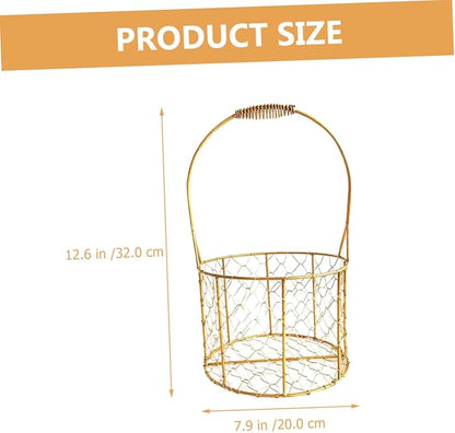 Flower Basket with Handle Decorative Iron Wire Storage Basket for Wedding Fruits Home Organization Stylish Round Design for Home Decor Present Giving