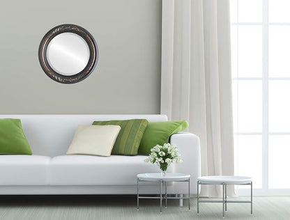 OVALCREST Round Beveled Wall Mirror for Home Decor - Florence Style - Vintage Walnut - 34x34 Outside Dimensions