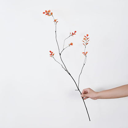 3pcs Artificial Ficus Branches Greenery for Vase, Faux Silky Eucalyptus Ficus Tree Twig Stems for Home, Office, Banquet Decor (Orange)
