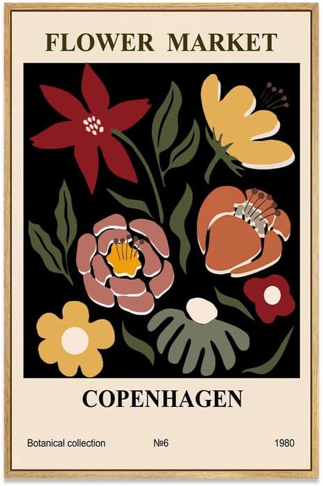 Zzuyi Framed Flower Market Wall Art,Vintage Flower Pictures,Minimalist Colorful Botanica Artwork Prints for For Living Room Bedroom Office 12x16 Inch
