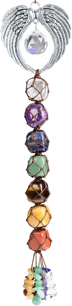 iSTONE Handmade Crystal 7 Chakra Home Decoration Feng Shui Ornament Car Decoration Christmas Ornaments (Chakra-Wing)