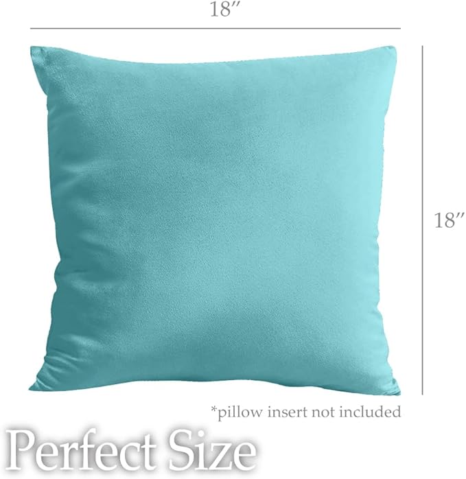 lalaLOOM Velvet Throw Pillow Covers, Set of 2, 18x18 Decorative Square Pillows Home Decor, Soft Accent Cases, Silky Machine Washable Pillowcases for Sofa, Couch, Bedroom, Living Room, Turquoise