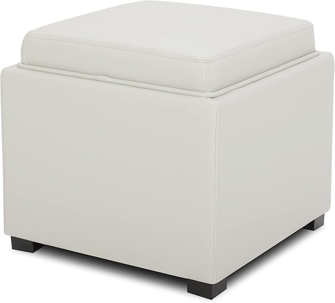 CHITA Storage Ottoman Cube with Tray Lid, Small Footstool with Storage, Square End Table for Living Room and Bedroom, Faux Leather in Light Gray