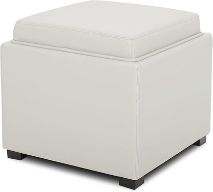 CHITA Storage Ottoman Cube with Tray Lid, Small Footstool with Storage, Square End Table for Living Room and Bedroom, Faux Leather in Light Gray